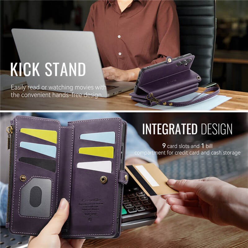 CaseMe Samsung Galaxy A55 Wallet Case – RFID Blocking, 9 Card Slots, Crossbody Strap