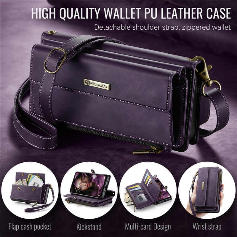 CaseMe Samsung Galaxy A55 Wallet Case – RFID Blocking, 9 Card Slots, Crossbody Strap