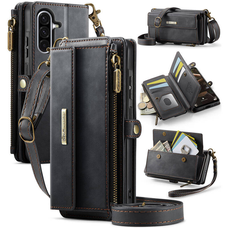 CaseMe Samsung Galaxy A56 5G Wallet Case – RFID Blocking Crossbody Bag with 9 Card Slots Black