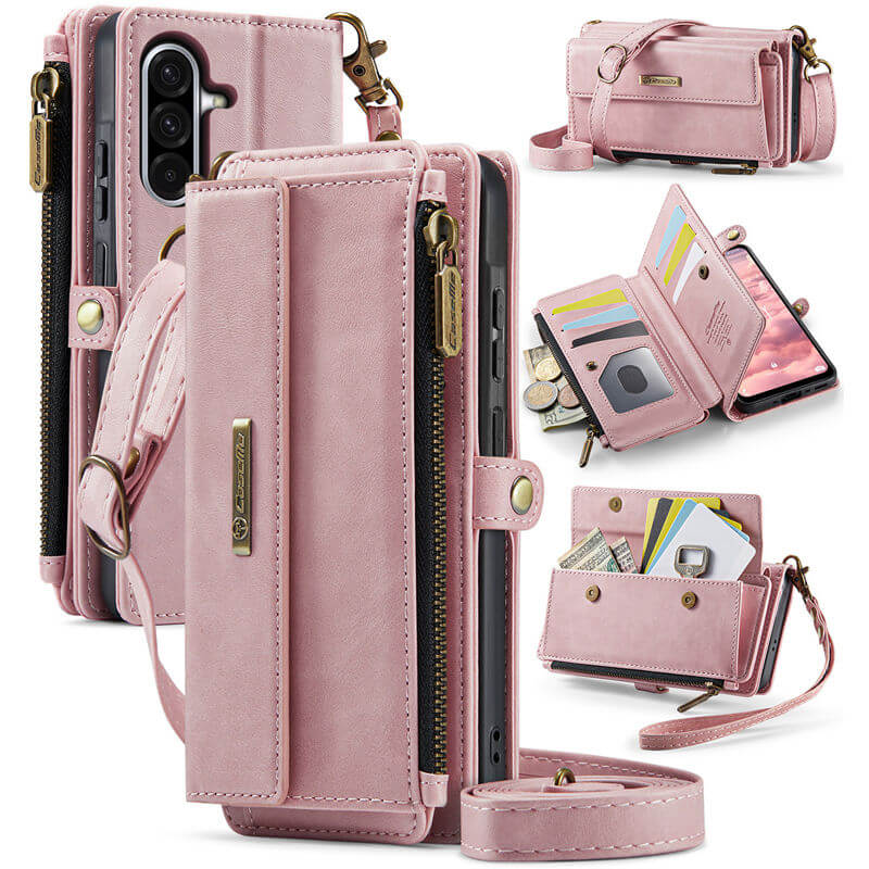 CaseMe Samsung Galaxy A56 5G Wallet Case – RFID Blocking Crossbody Bag with 9 Card Slots Pink