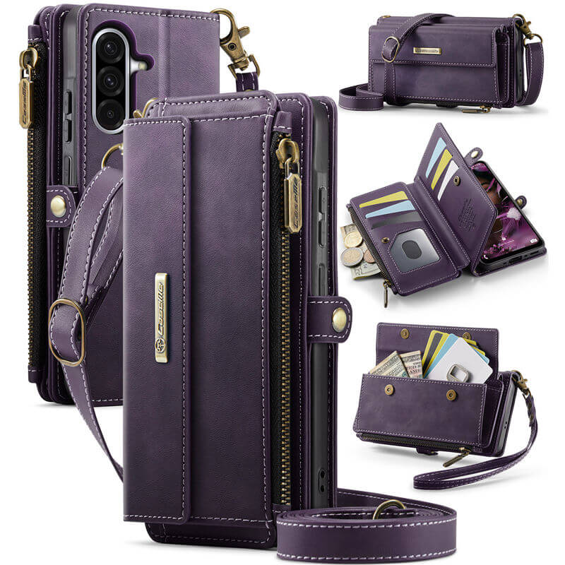 CaseMe Samsung Galaxy A56 5G Wallet Case – RFID Blocking Crossbody Bag with 9 Card Slots Purple