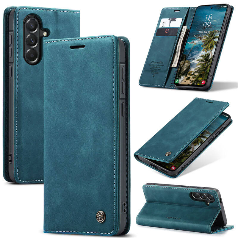 CaseMe Samsung Galaxy A57 Wallet Case with Magnetic Closure & Kickstand Blue