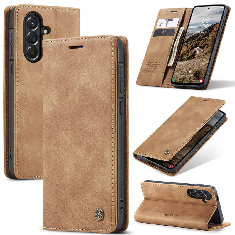 CaseMe Samsung Galaxy A57 Wallet Case with Magnetic Closure & Kickstand Brown