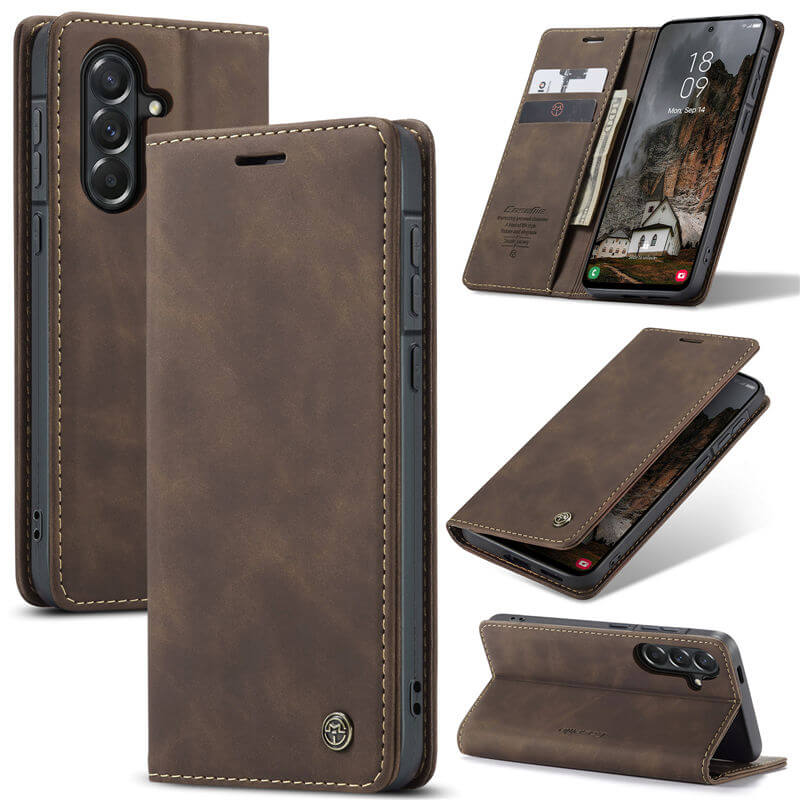 CaseMe Samsung Galaxy A57 Wallet Case with Magnetic Closure & Kickstand Coffee