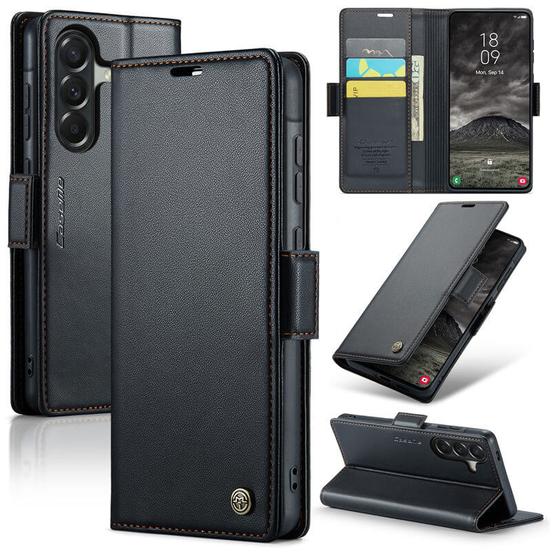 CaseMe Samsung Galaxy A57 Wallet RFID Blocking Magnetic Buckle Case Black