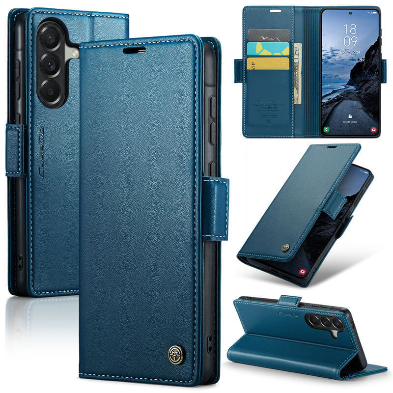 CaseMe Samsung Galaxy A57 Wallet RFID Blocking Magnetic Buckle Case Blue