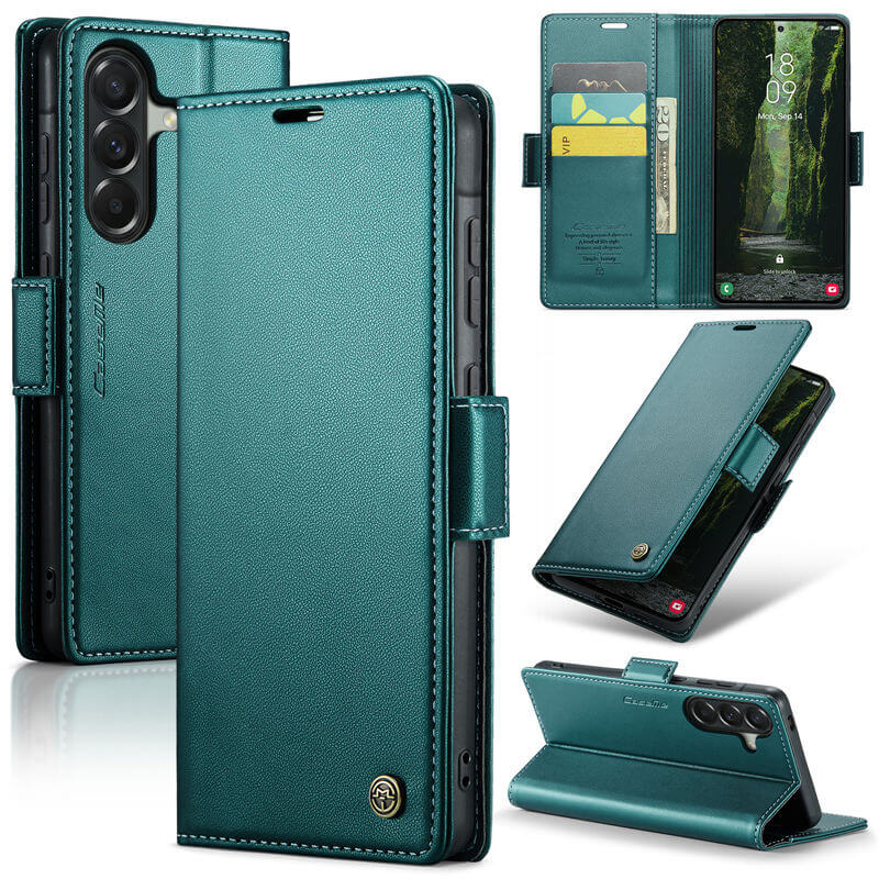 CaseMe Samsung Galaxy A57 Wallet RFID Blocking Magnetic Buckle Case Green
