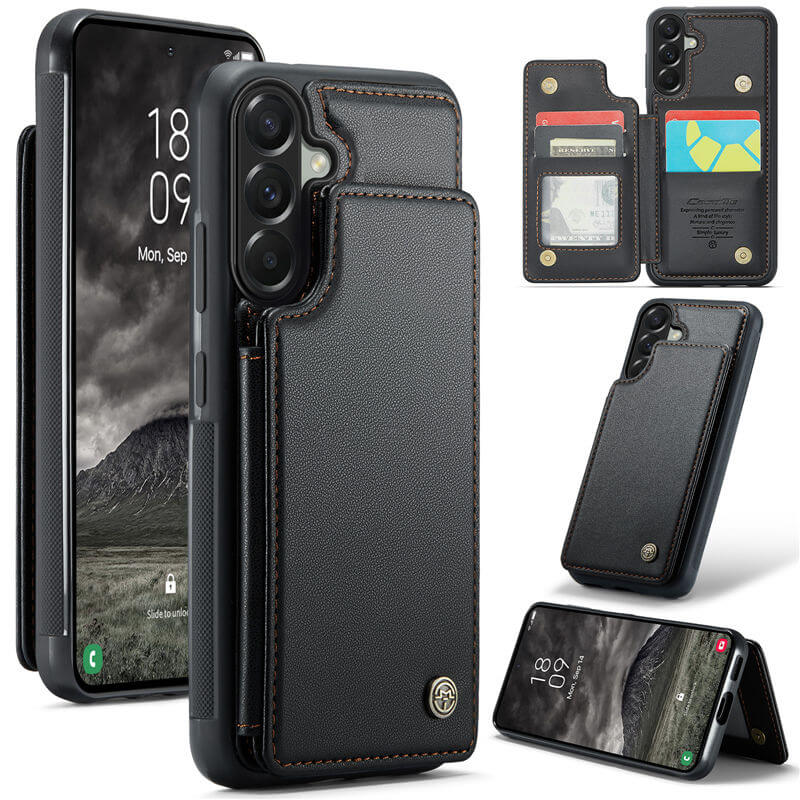 CaseMe Samsung Galaxy A57 RFID Blocking Card Holder Kickstand Case Black