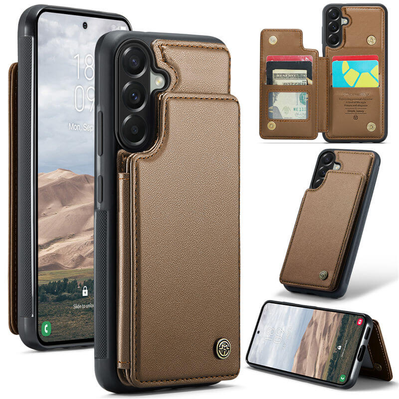 CaseMe Samsung Galaxy A57 RFID Blocking Card Holder Kickstand Case Brown