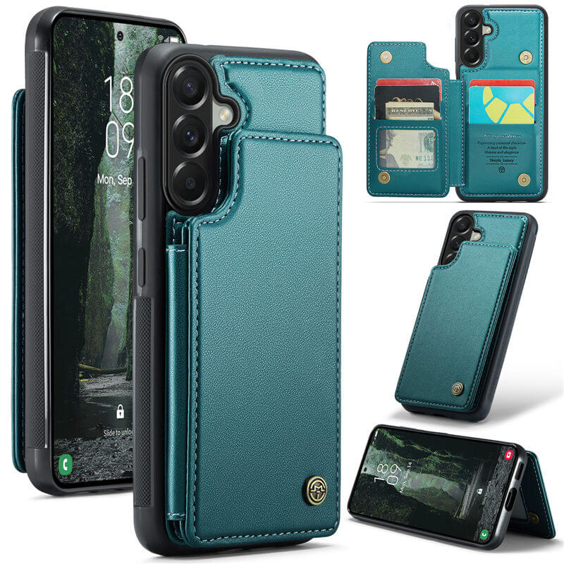 CaseMe Samsung Galaxy A57 RFID Blocking Card Holder Kickstand Case Green