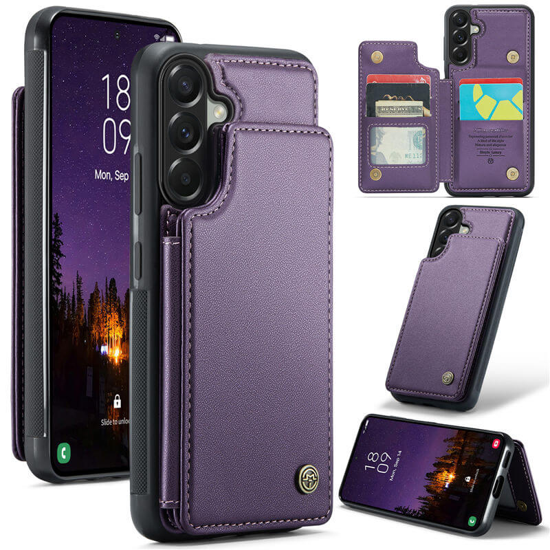 CaseMe Samsung Galaxy A57 RFID Blocking Card Holder Kickstand Case Purple