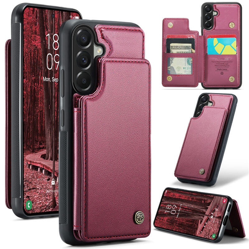 CaseMe Samsung Galaxy A57 RFID Blocking Card Holder Kickstand Case Red