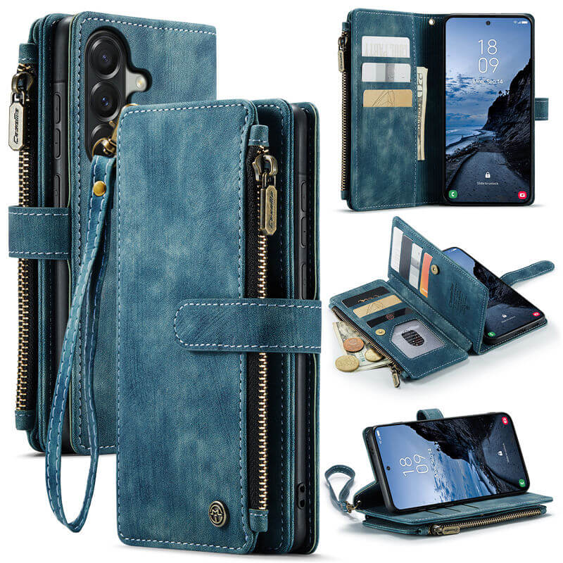CaseMe Samsung Galaxy A57 Wallet kickstand Case with Wrist Strap Blue