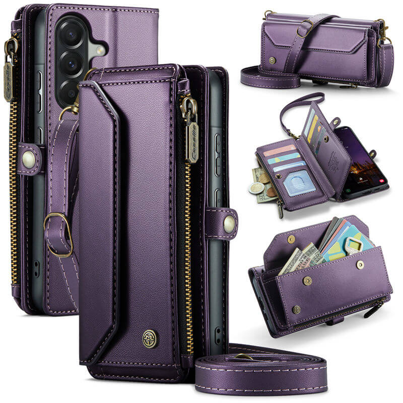 CaseMe Samsung Galaxy A57 RFID Blocking Wallet Case with Crossbody Strap Purple