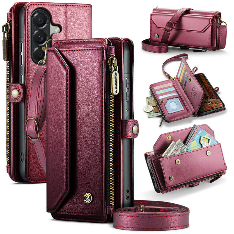 CaseMe Samsung Galaxy A57 RFID Blocking Wallet Case with Crossbody Strap Red