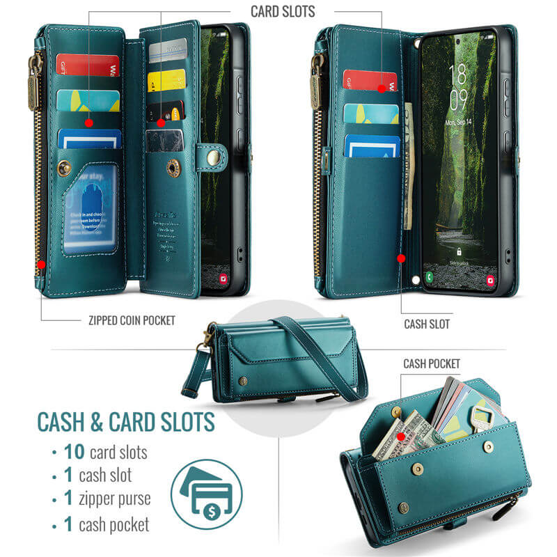 CaseMe Samsung Galaxy A57 RFID Blocking Wallet Case with Crossbody Strap