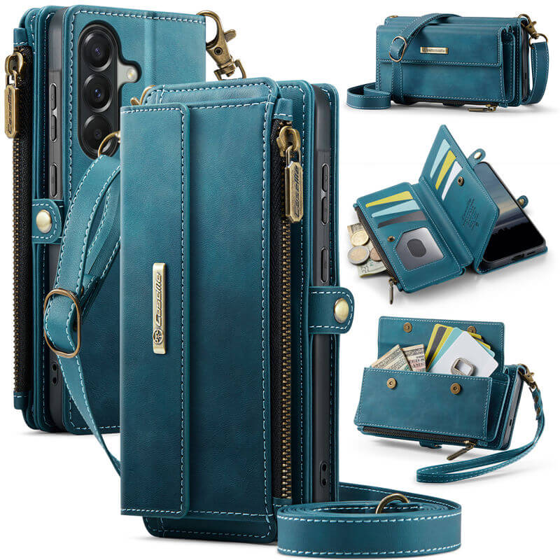 CaseMe Samsung Galaxy A57 Wallet Case with RFID Blocking, 9 Card Slots & Crossbody Strap Blue