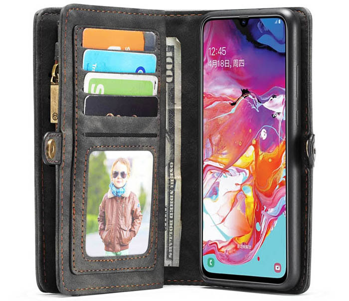 CaseMe Samsung Galaxy A70 Zipper Wallet Magnetic Detachable 2 in 1 Folio Case
