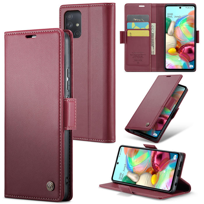 CaseMe Samsung Galaxy A71 4G Wallet RFID Blocking Magnetic Buckle Case Red - Click Image to Close