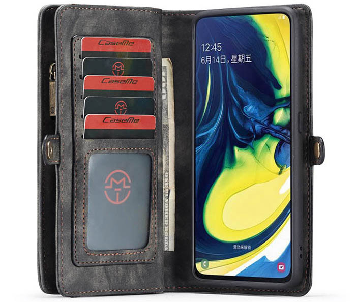 CaseMe Samsung Galaxy A80 Zipper Wallet Magnetic Detachable 2 in 1 Folio Case