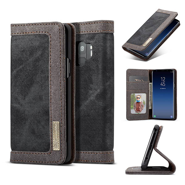 CaseMe Samsung Galaxy S9 Canvas Leather Wallet Case Black