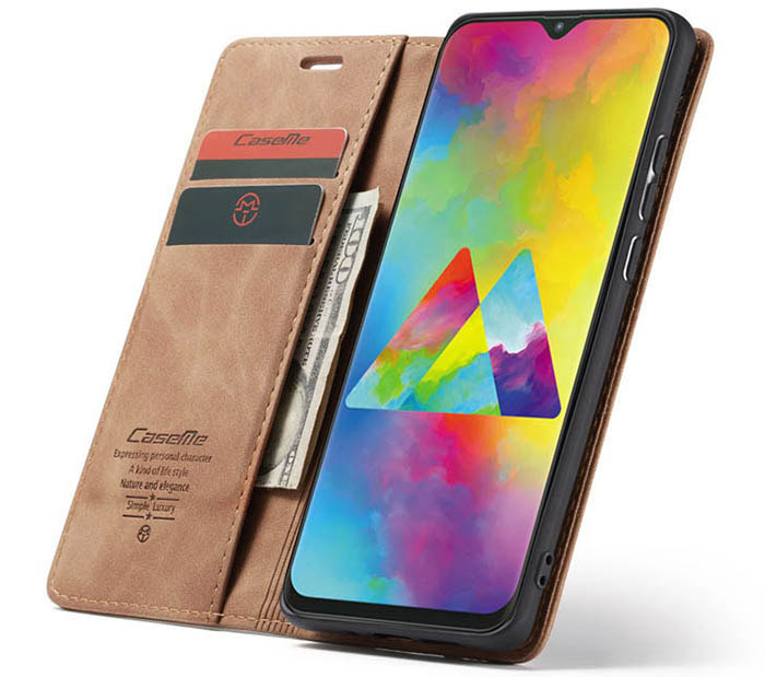 CaseMe Samsung Galaxy M20 Retro Wallet Kickstand Magnetic Flip Leather Case