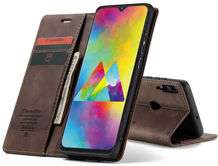 CaseMe Samsung Galaxy M20 Retro Wallet Kickstand Magnetic Flip Leather Case