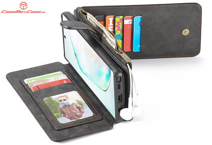 CaseMe Samsung Galaxy Note 10 Zipper Wallet Magnetic Detachable 2 in 1 Folio Flip Case