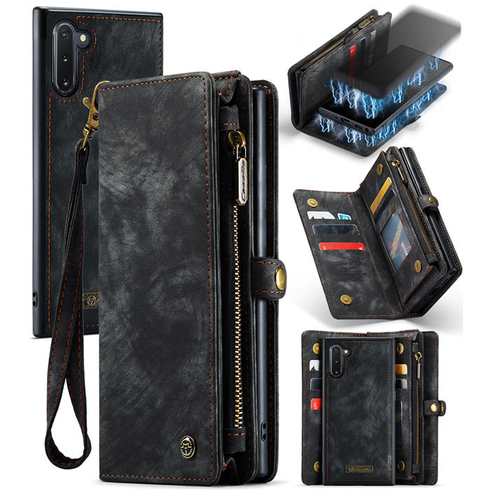 CaseMe Samsung Galaxy Note 10 Wallet Case with Wrist Strap Black - Click Image to Close