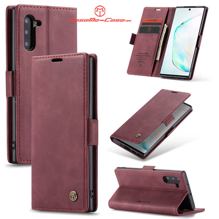 CaseMe Samsung Galaxy Note 10 Wallet Stand Magnetic Case Red - Click Image to Close