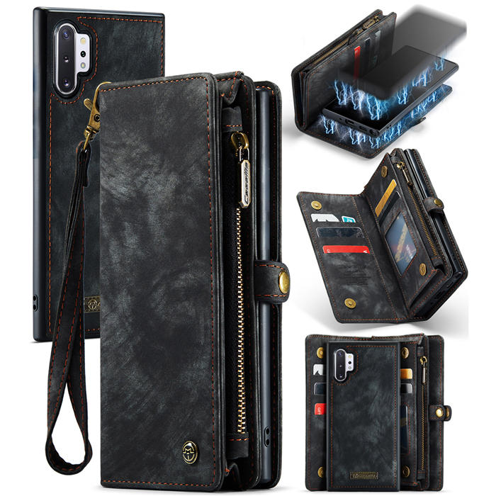 CaseMe Samsung Galaxy Note 10 Plus Wallet Case with Wrist Strap Black