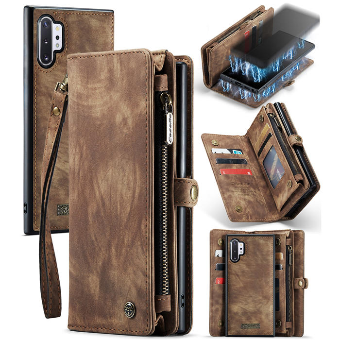 CaseMe Samsung Galaxy Note 10 Plus Wallet Case with Wrist Strap Coffee - Click Image to Close