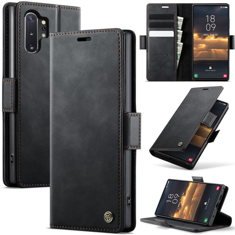 CaseMe Samsung Galaxy Note 10 Plus Magnetic Wallet Case with RFID Blocking Black