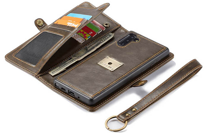CaseMe Samsung Galaxy Note 10 Wallet Magnetic Detachable 2 in 1 Case With Wrist Strap
