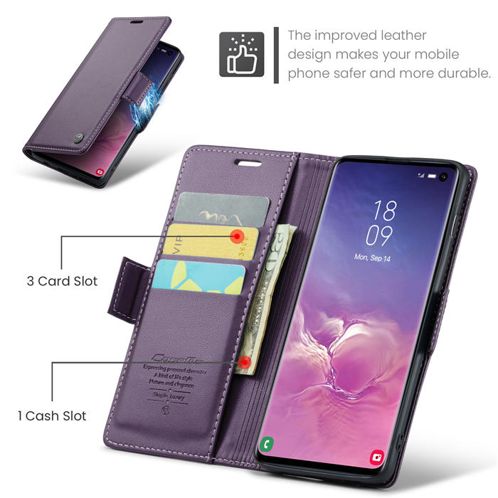 CaseMe Samsung Galaxy S10 Wallet RFID Blocking Magnetic Buckle Case