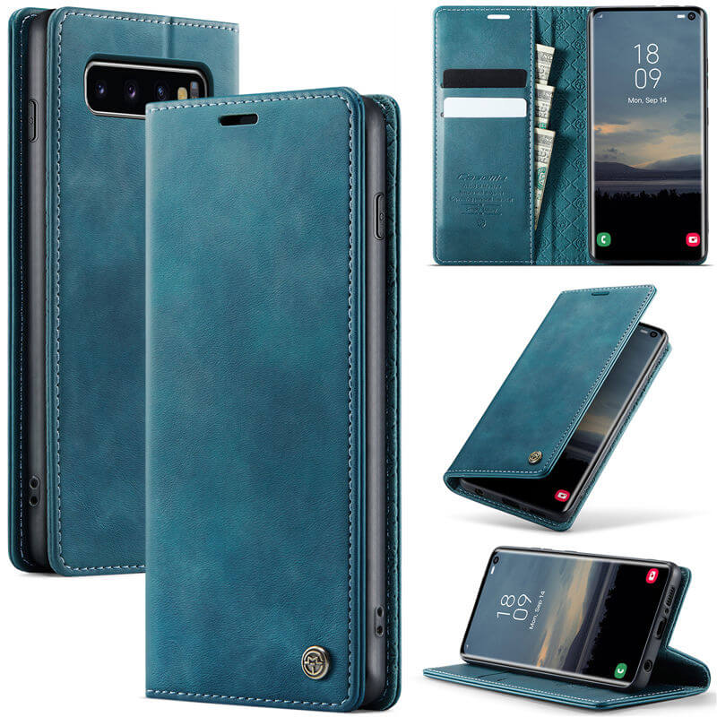 CaseMe Samsung Galaxy S10 Plus Magnetic Wallet Case with RFID Blocking Blue