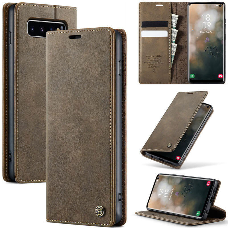 CaseMe Samsung Galaxy S10 Plus Magnetic Wallet Case with RFID Blocking Coffee