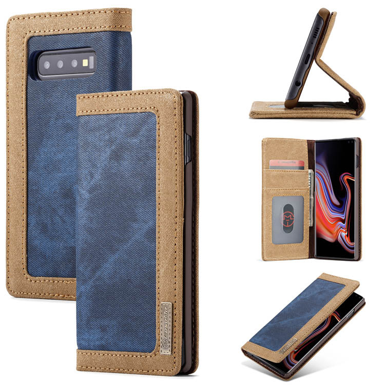 CaseMe Samsung Galaxy S10 Plus Canvas Magnetic Flip Wallet Case Blue