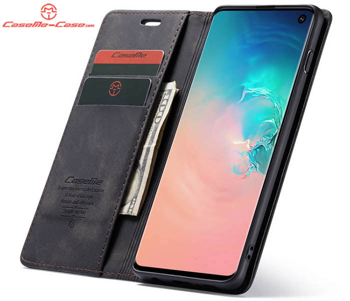 CaseMe Samsung Galaxy S10 Retro Wallet Kickstand Magnetic Flip Leather Case