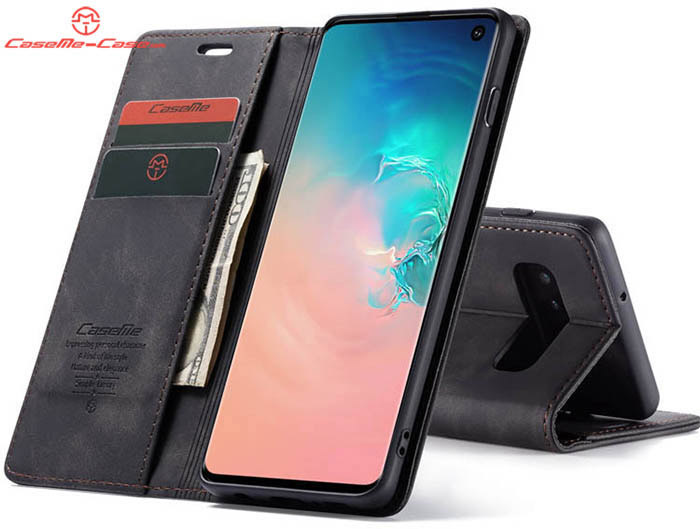 CaseMe Samsung Galaxy S10 Retro Wallet Kickstand Magnetic Flip Leather Case