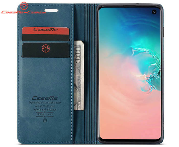 CaseMe Samsung Galaxy S10 Retro Wallet Kickstand Magnetic Flip Leather Case