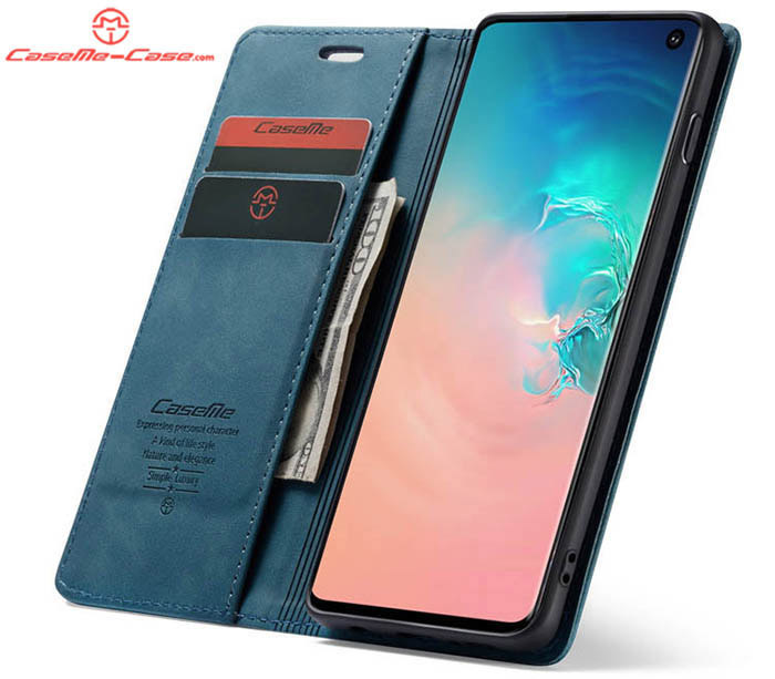 CaseMe Samsung Galaxy S10 Retro Wallet Kickstand Magnetic Flip Leather Case