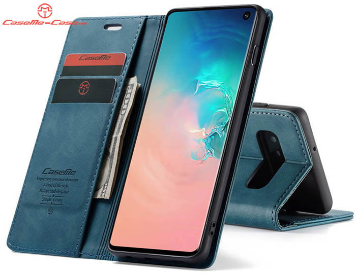 CaseMe Samsung Galaxy S10 Retro Wallet Kickstand Magnetic Flip Leather Case