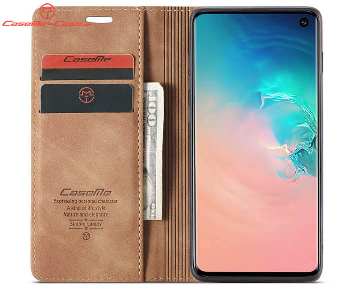 CaseMe Samsung Galaxy S10 Retro Wallet Kickstand Magnetic Flip Leather Case