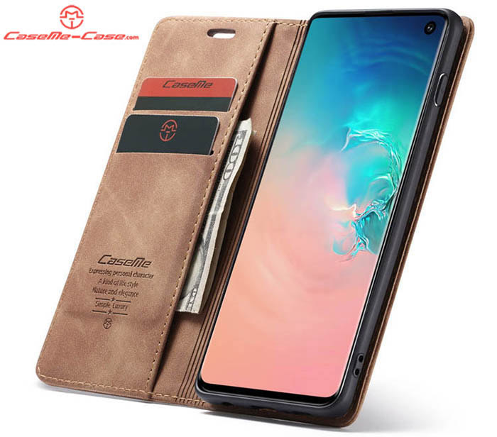 CaseMe Samsung Galaxy S10 Retro Wallet Kickstand Magnetic Flip Leather Case