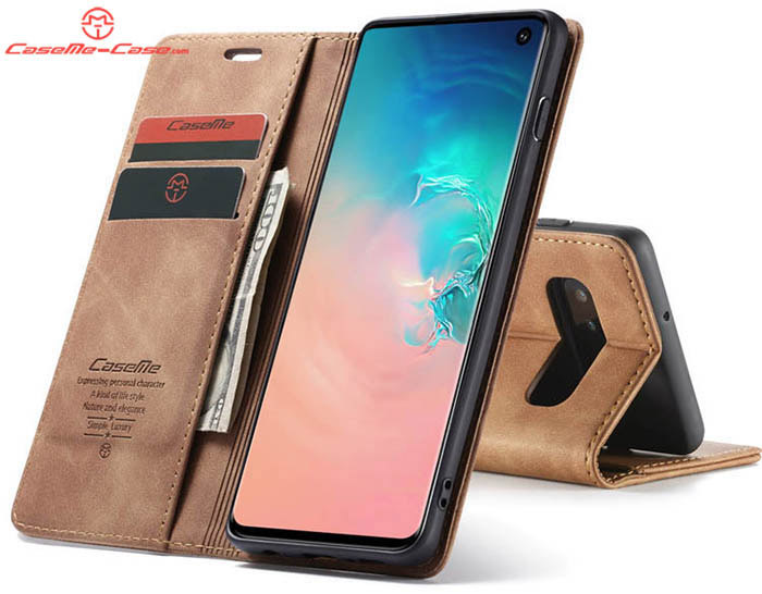 CaseMe Samsung Galaxy S10 Retro Wallet Kickstand Magnetic Flip Leather Case