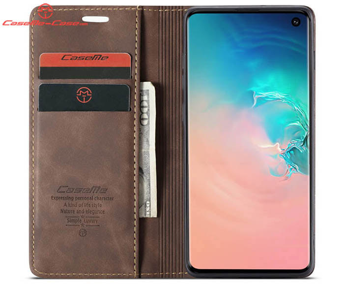 CaseMe Samsung Galaxy S10 Retro Wallet Kickstand Magnetic Flip Leather Case