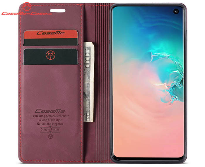 CaseMe Samsung Galaxy S10 Retro Wallet Kickstand Magnetic Flip Leather Case