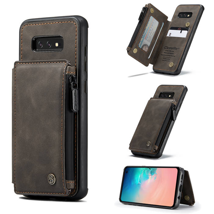 CaseMe Samsung Galaxy S10e Zipper Pocket Card Slots Cover Coffee