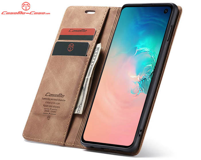 CaseMe Samsung Galaxy S10e Retro Wallet Kickstand Magnetic Flip Leather Case